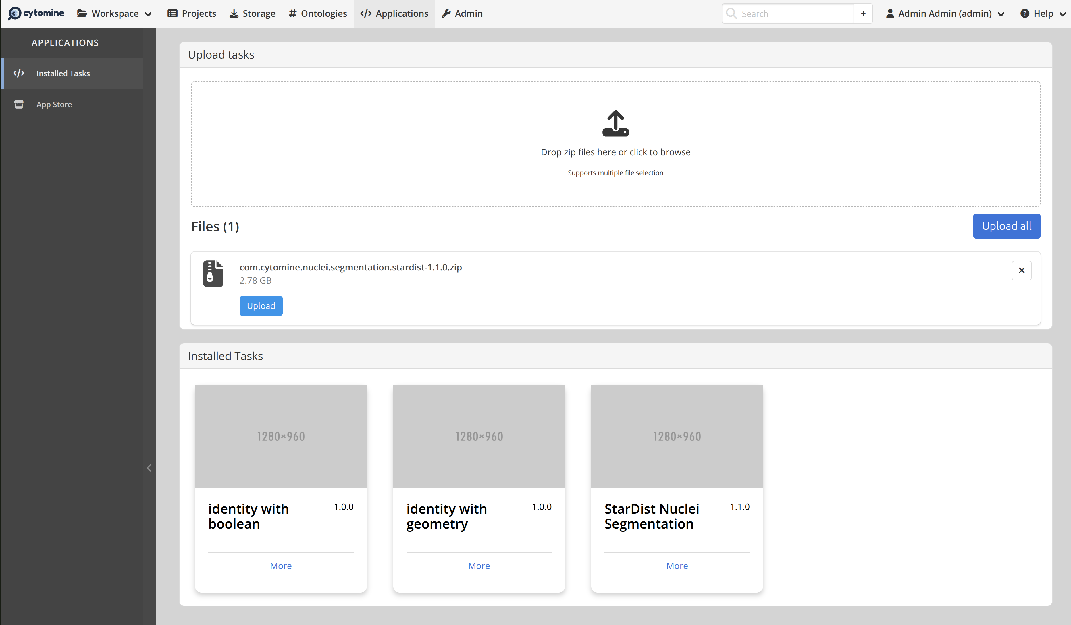 Applications page